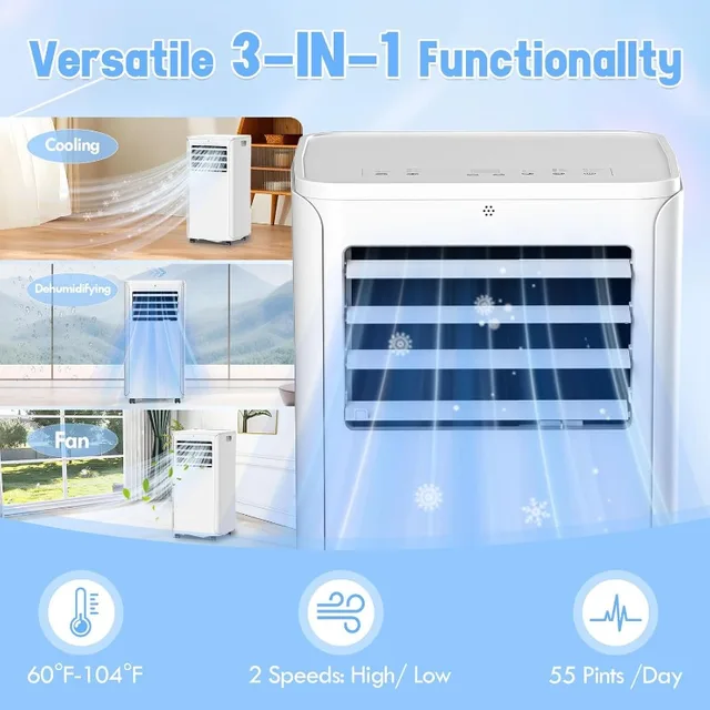 12000BTU Portable Air Conditioner,3-IN-1Portable AC with Remote Control,up to360sq.ft, with Sleep Mode and 24H Timer 2