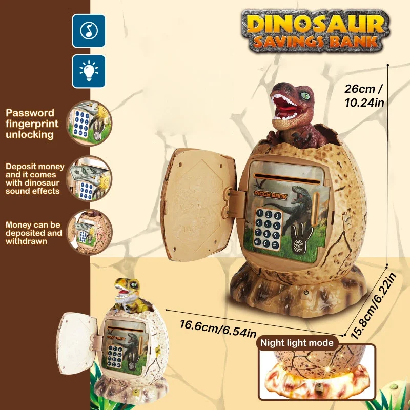 Dinosaur Egg Piggy Bank Money Box Fingerprint Password with Music Light Electronic ATM Cash Coin Box Play House Toys for Kids 5