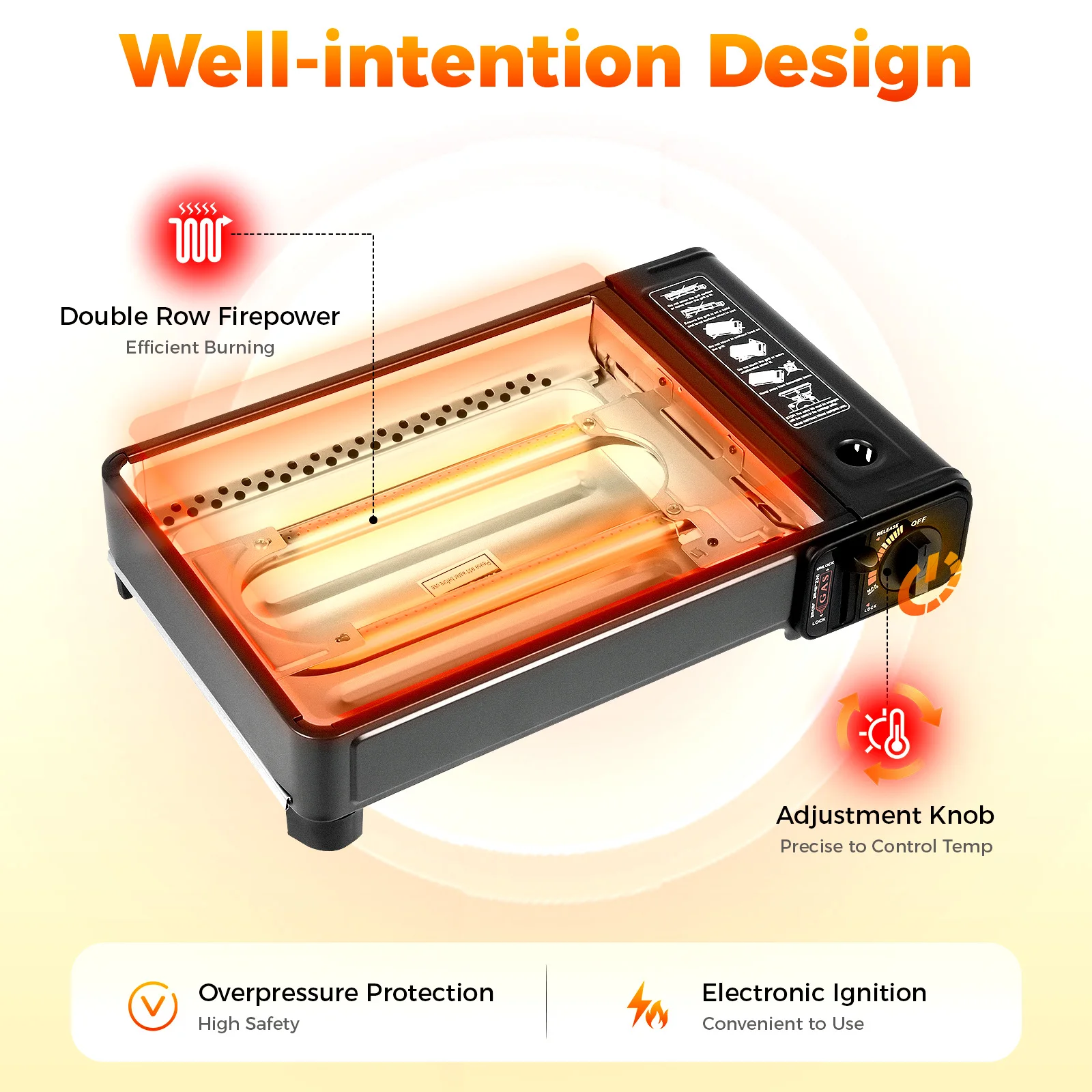 Portable Gas Grill Stove Dual Fuel LPG Butane Camping Grill with Carry Case Adjustable Burner Piezo Ignition for Picnics Travel