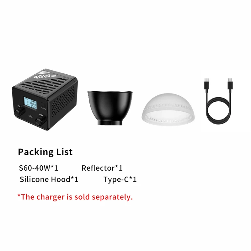 Forzago S40 이중 색상 COB 사진 스튜디오 조명, 휴대용 LED 비디오 조명, 비디오 라이브 스트리밍용, 2500K-6500K, 3400mAh, 40W