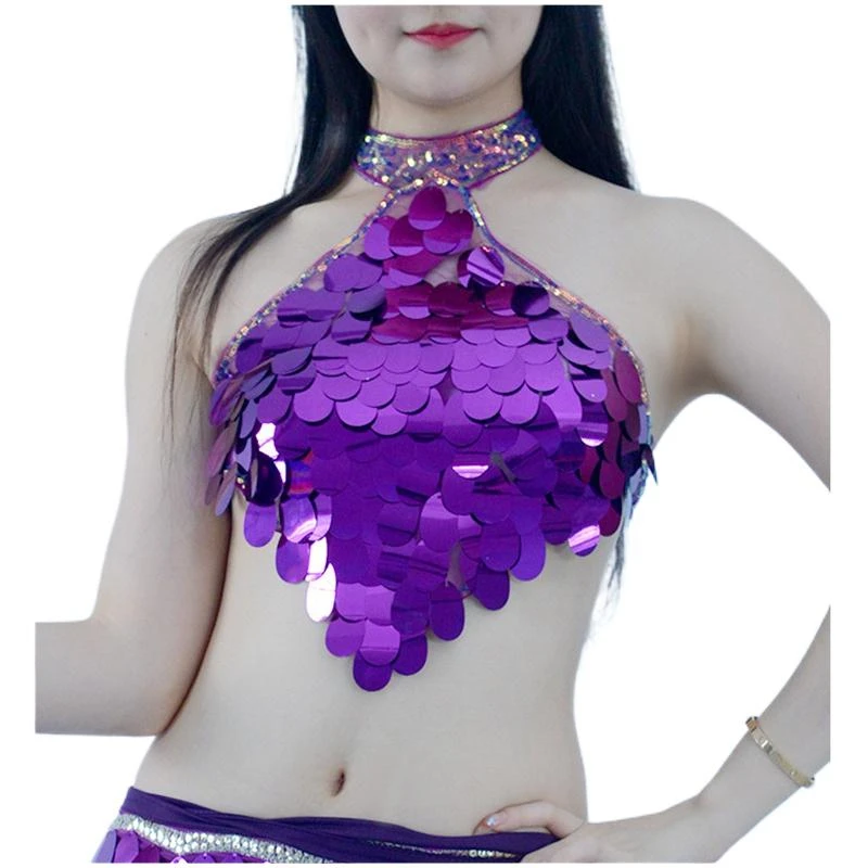 

Women Shiny Fringe Halter Neck Belly Dance Bras Top Gatsby Dancing Sexy Sparkly Sequins Tribal Push Up Bra Costume Club Wear