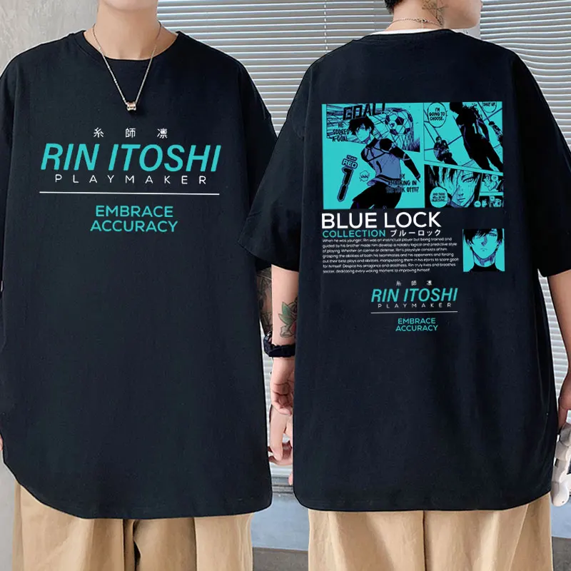 

Japanese Anime Blue Lock Rin Itoshi Graphic Tshirt Men Women Casual Loose Cotton Short Sleeves T Shirt Boys Football Streetwear