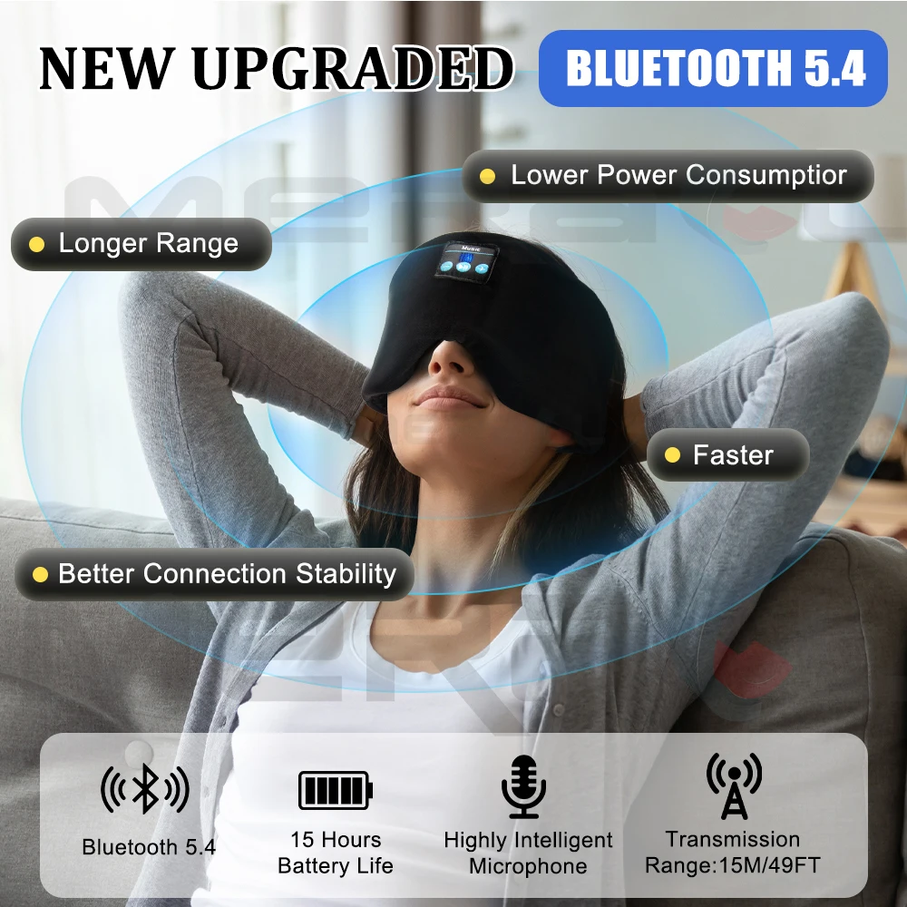 Headphones Bluetooth Mask for Sleep Travel Protable Sleep Mask Music Play Sleeping Headphone Adjustable Music Eye Mask for Sleep