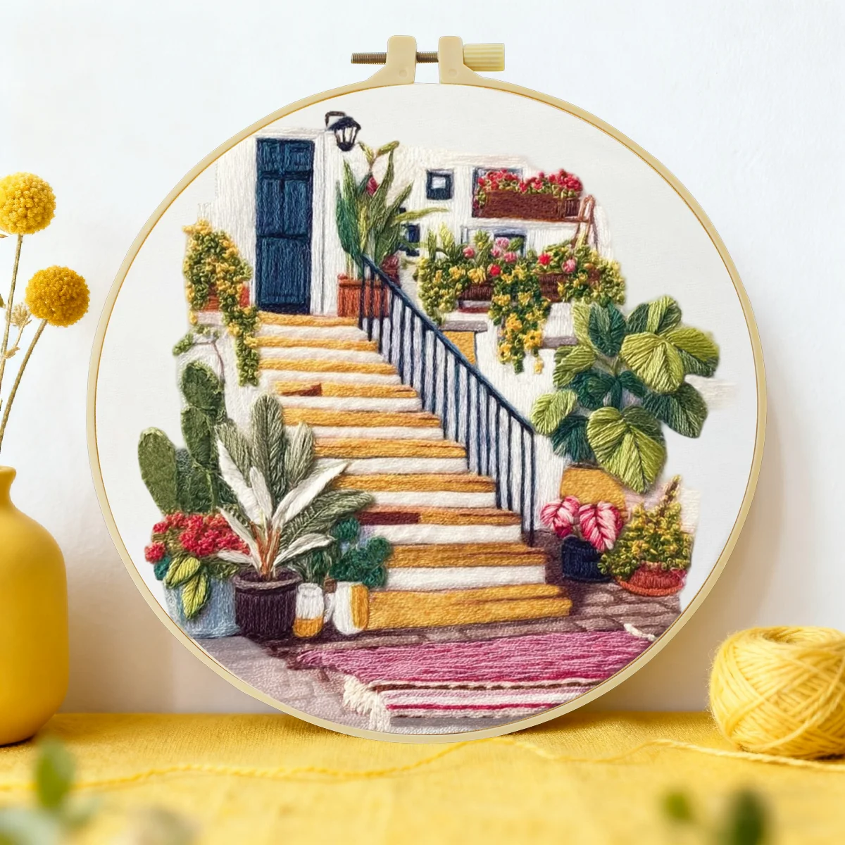 1 Stück 20X20CM/15X15CM 7,87/6,3 Zoll Treppen-Stickerei-Starter-Kit DIY-Kit DIY-Stickerei-Set Handarbeiten Nadelkunst Nähkunst