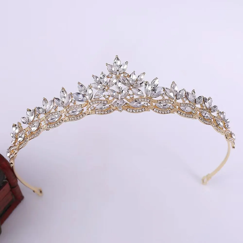 1pc bridal headdress diamond encrusted holiday runway crown wedding birthday leaves crystal crown hair bands hair accessories