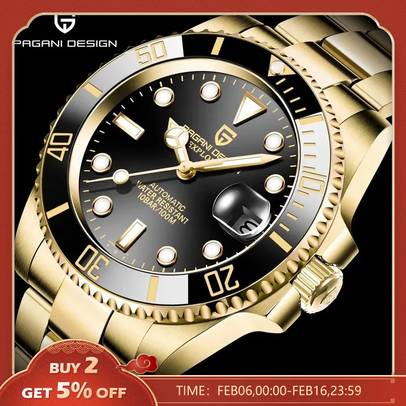 Pagani Design Stainless Steel 100M Waterproof Watch Relogio Masculino Men Watch Luxury Automatic Mechanical Wrist Watch Men