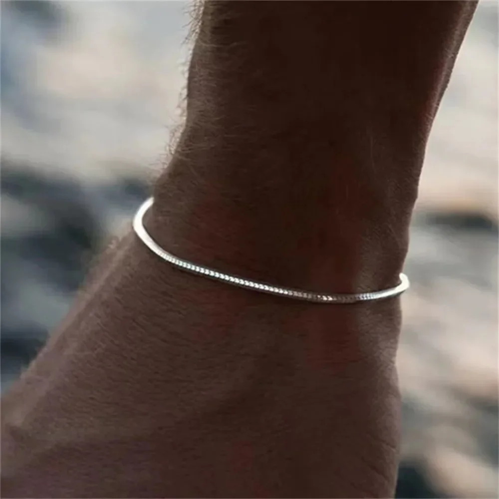 Box Chain Bracelet Men Stainless Steel Gold Silver Color Square Pendant Jewelry Accessories