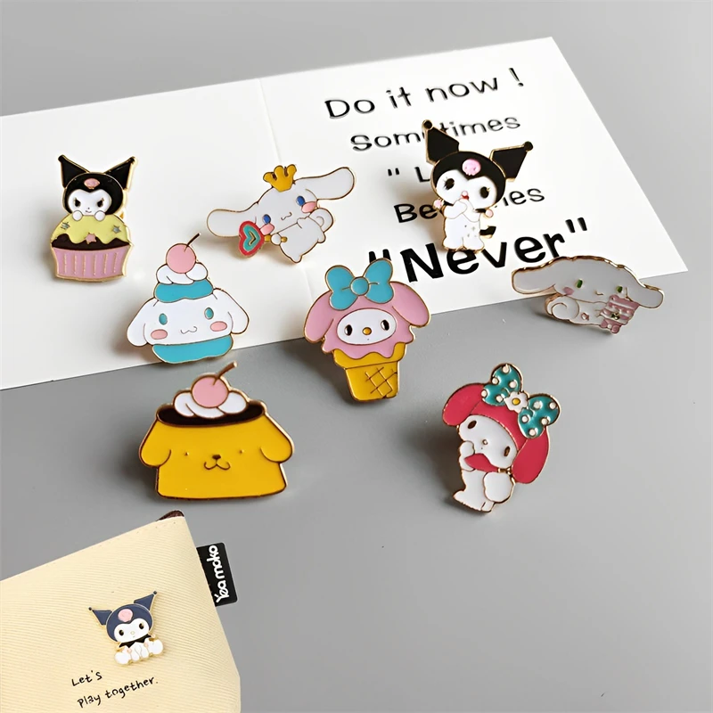 Sanrio Kawaii Kuromi Brooch Anime Cinnamoroll Versatile Badge Pin Girls Fashion Ins Style Alloy Jewelry Cute Children's Gift sanrio kawaii hello kitty pen holder anime kuromi creative large capacity desktop stationery makeup brush jewelry box drawer box