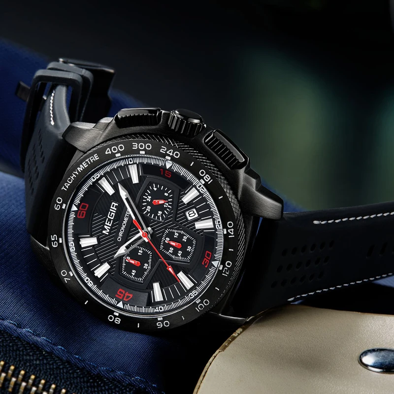 MEGIR New Fashion Quartz Watch Men 24 Hours Sport Chronograph Watches Mens Waterproof Military WristWatch Relogio Masculino