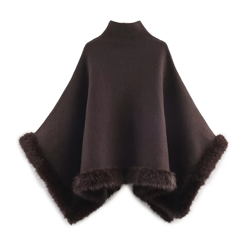 Chic Faux Fur Splicing Cloak Jackets for Women 2025 Autumn Winter New In Cape Coat Streetwear Casual Poncho Jacket New Outerwear