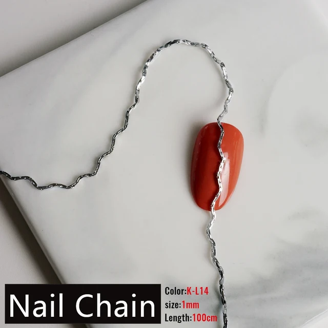 Nail Chain 0.8mm/1.0mm/50cm Rose Gold Silver Pixie Stone Decorations Accessory Metal Steel Ball Chain Nail Art Jewelry K-L14(100cm)
