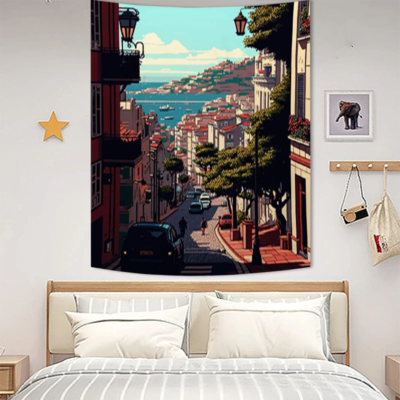 Tapries Cities Pixel Art Decorative Wall Tapestry Aesthetic for Bedroom Decoration Room Decor Luxury Decors Home Fabric tapestry decor