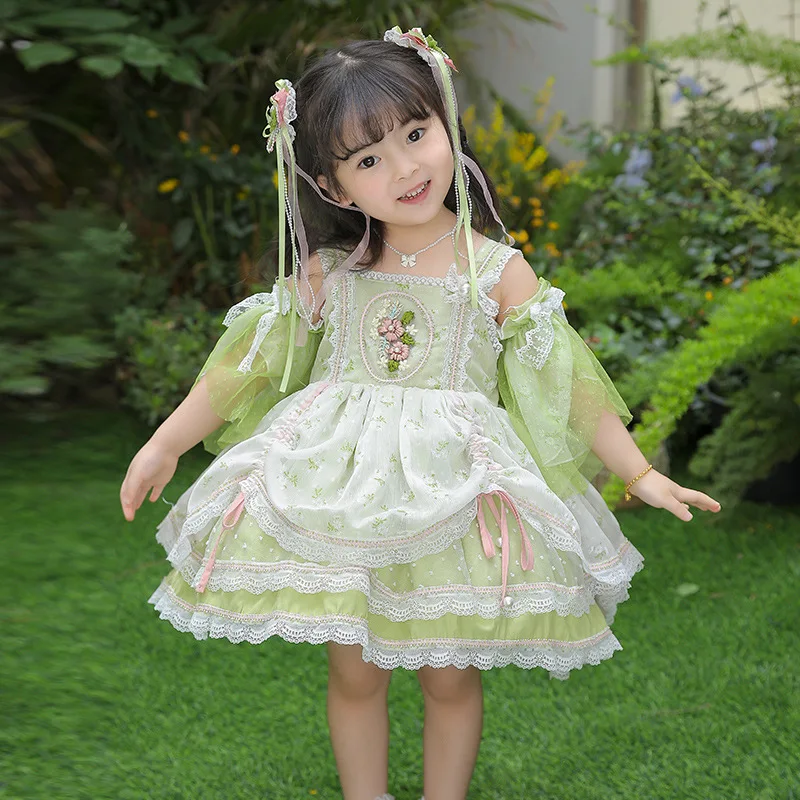green emerald velvet dress Green Multi-layer Ruffle Hanayome Lace Lace-Up Sweet Lolita Jsk Dress –  LolitaInside main image 1