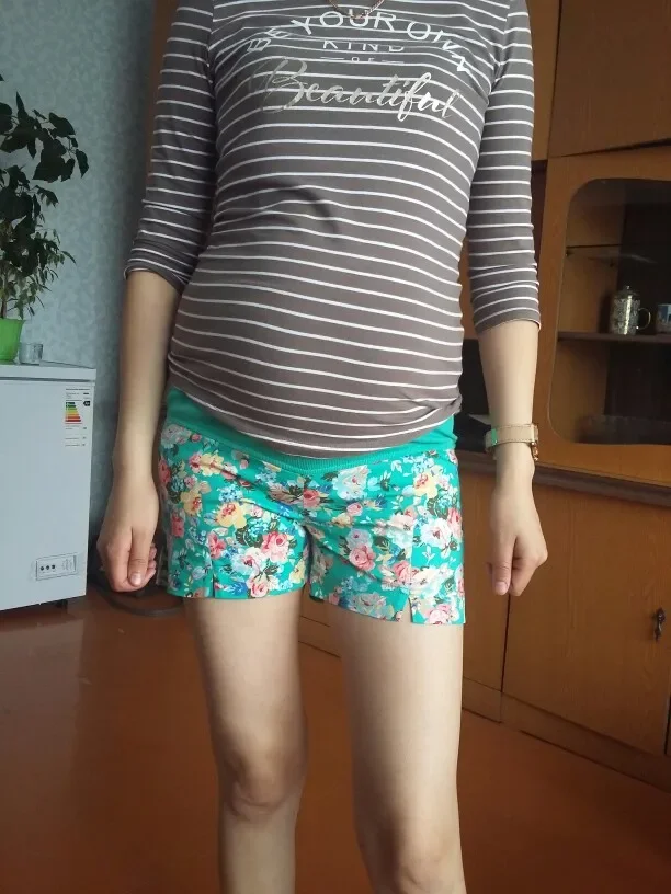가벼운 코튼 여름 꽃 반바지, 임산부용 초박형 핫 엄마 바지, 임산부 시크 짧은 바지 이미지 3