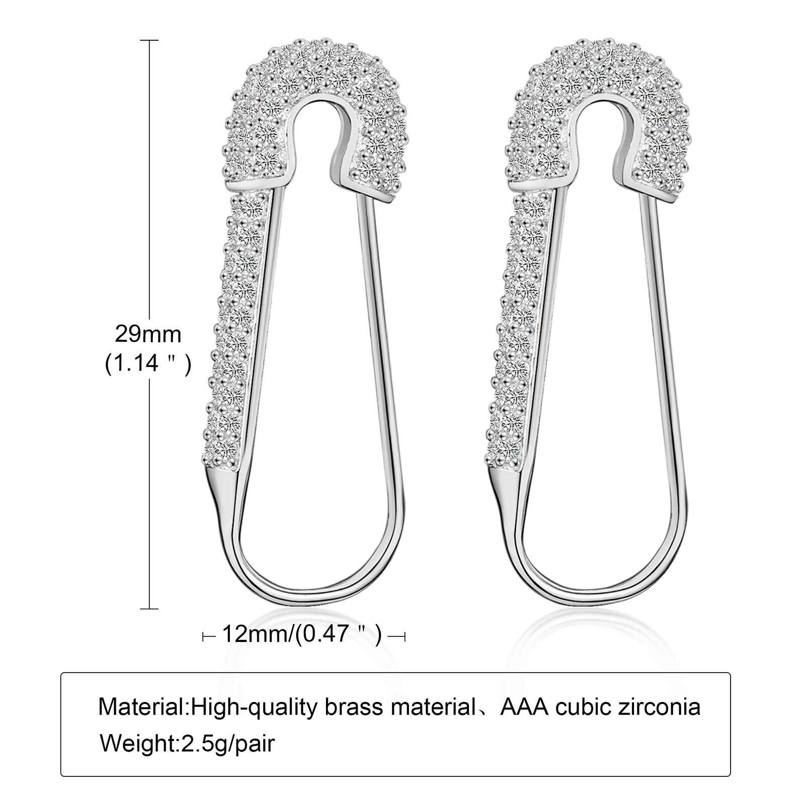 Vnox Temperament Safety Pin Earrings for Women,Luxury Full CZ Stones Stud Earring Chic Street Wear Brincos