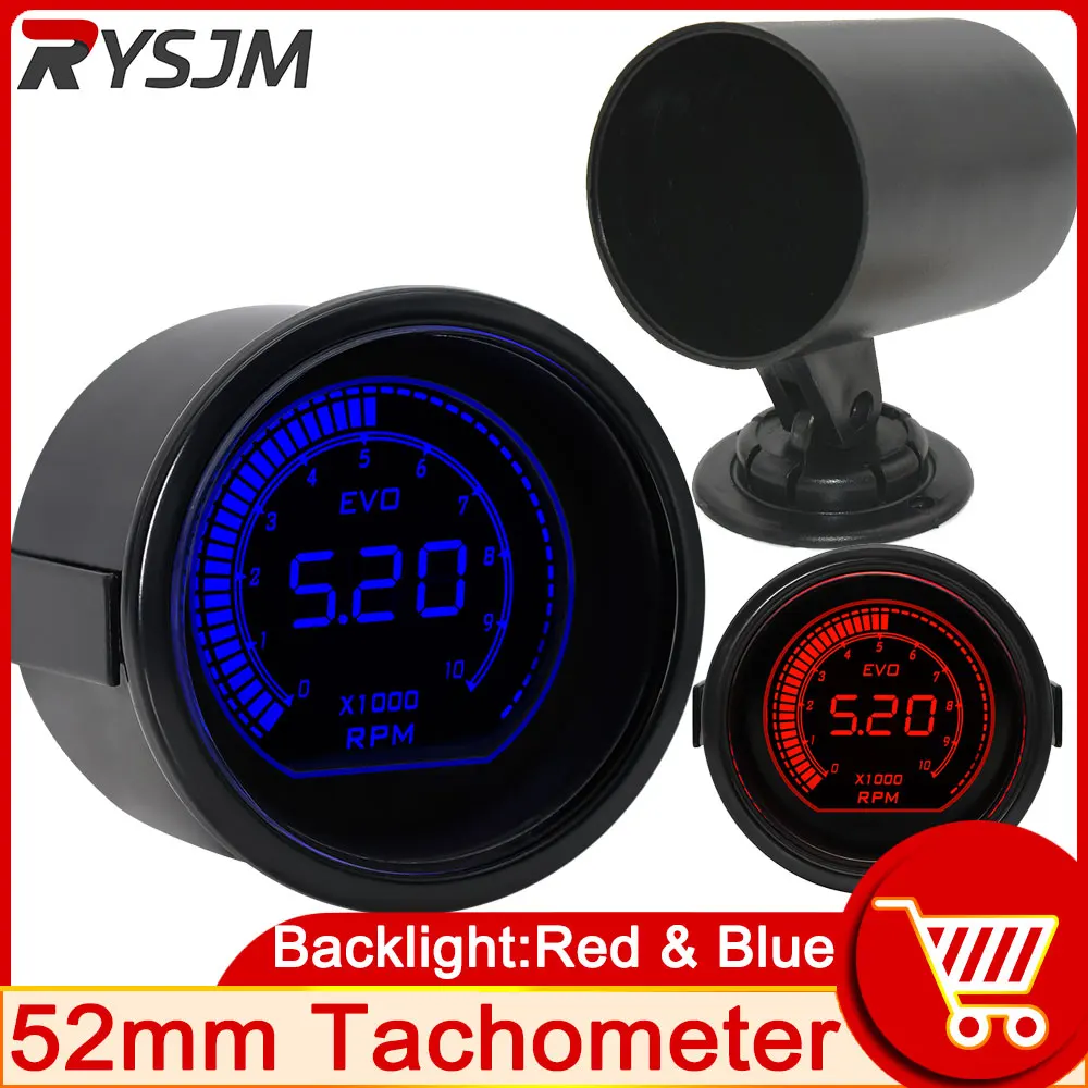 Universal Auto Car RPM Tacho Meter 60mm Tachometer 0-10X1000RPM Meter Blue  LED Pointer Tachometer with Cup For Gasoline Car 12V - AliExpress