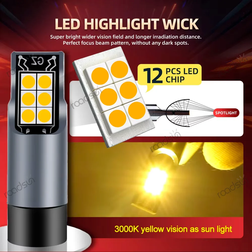 2X 캔버스 노 에러 H3 LED 자동차 안개등 전구 100W 3000K 옐로우 라이트 12V 스코다 파비아 I (6Y2) 해치백 1999 2000 2001 2002용