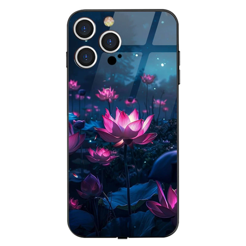 Liebhaber Romantisches Lotus-Design, Soundsteuerung, LED-Blitzgehäuse, leuchtende Abdeckung für iPhone Air 17 16 E 15 14 13 12 11 Pro Max X XS XR