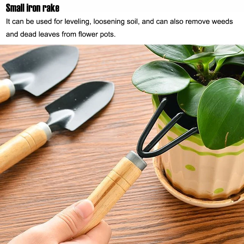 Gardening Tools 3 PCS Set Iron Shovel Rake for Garden Potting Flowers Soil loosening Planting Transplanting Hand Tools Kit