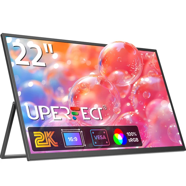 UPERFECT 22 Inch Computer Display Monitor 2K QHD 1440P 100%sRGB IPS Screen w/ Kickstand For Laptop PC Mac Phone PS5 Game Console