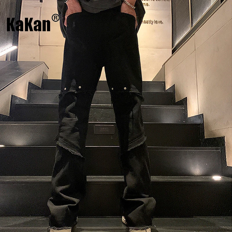 Kakan - New Niche Design with A Subtle Flare Denim for Men, High Street Retro Slim Straight Pants K24-XTD988