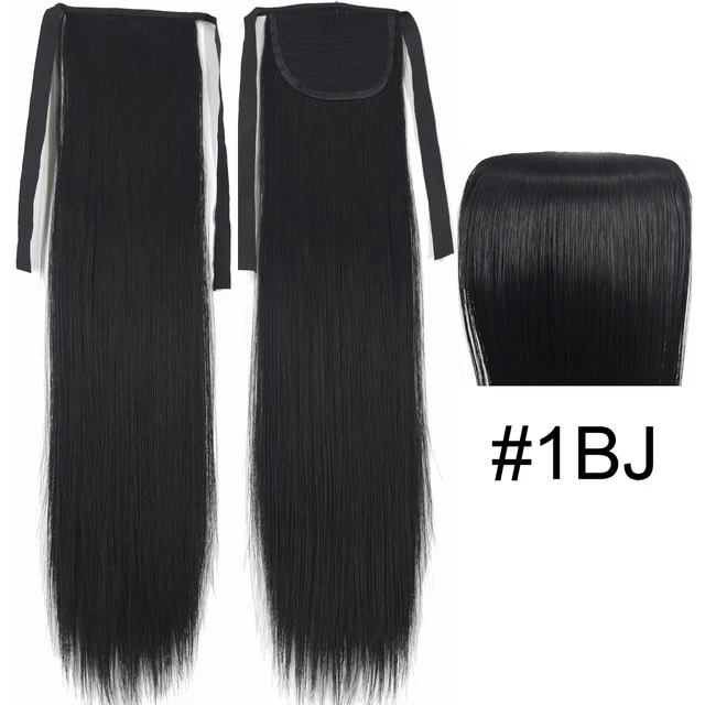 TOPREETY Synthetic Fiber Heat Resistant Straight Ribbon Ponytail Extensions 1006 1BJ
