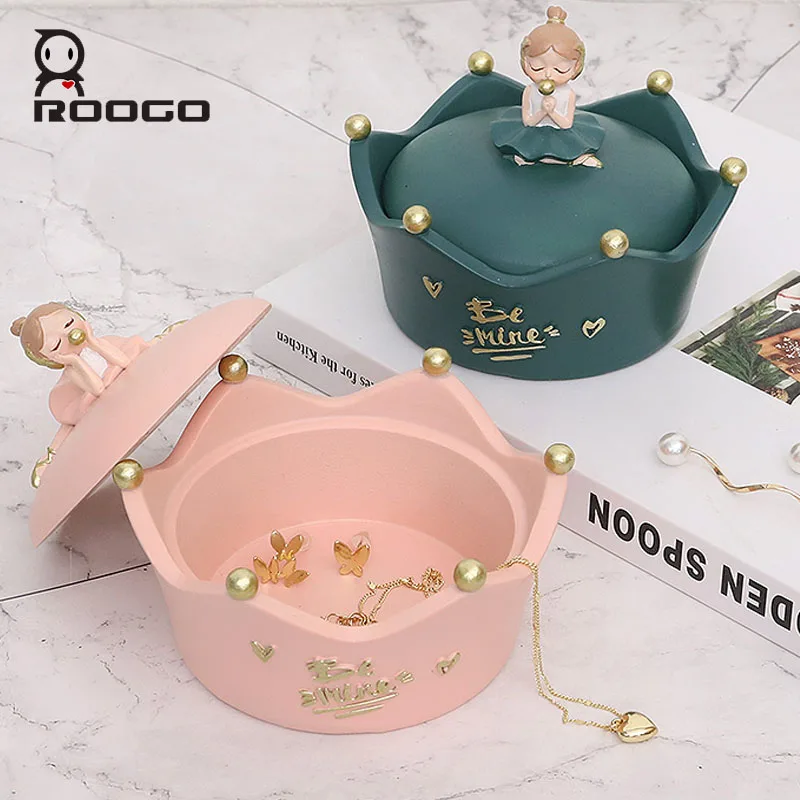 

ROOGO Elegant Ballet Princess Home Decoration Ornament Storage Box Nordic Multifunction Resin Sculpture for Candy Jewelry Key