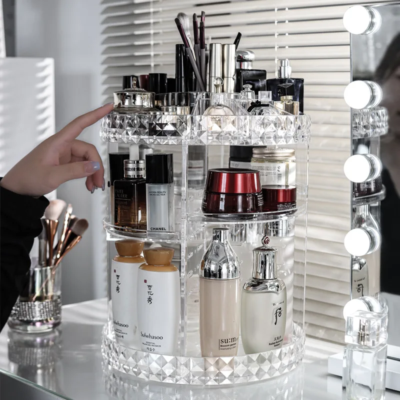 Rotating Makeup Organizer Adjustable Durable Spinning Cosmetics Perfume Skincare Product Sorting Shelf Bathroom Accessories 3