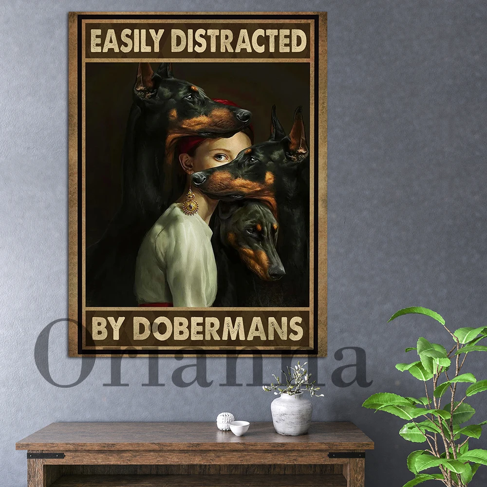 

Easily Distracted By Dobermans Canvas Poster, Doberman and Girl Painting Wall Art, Doberman Mom Wall Decor Print,Dog Lovers Gift