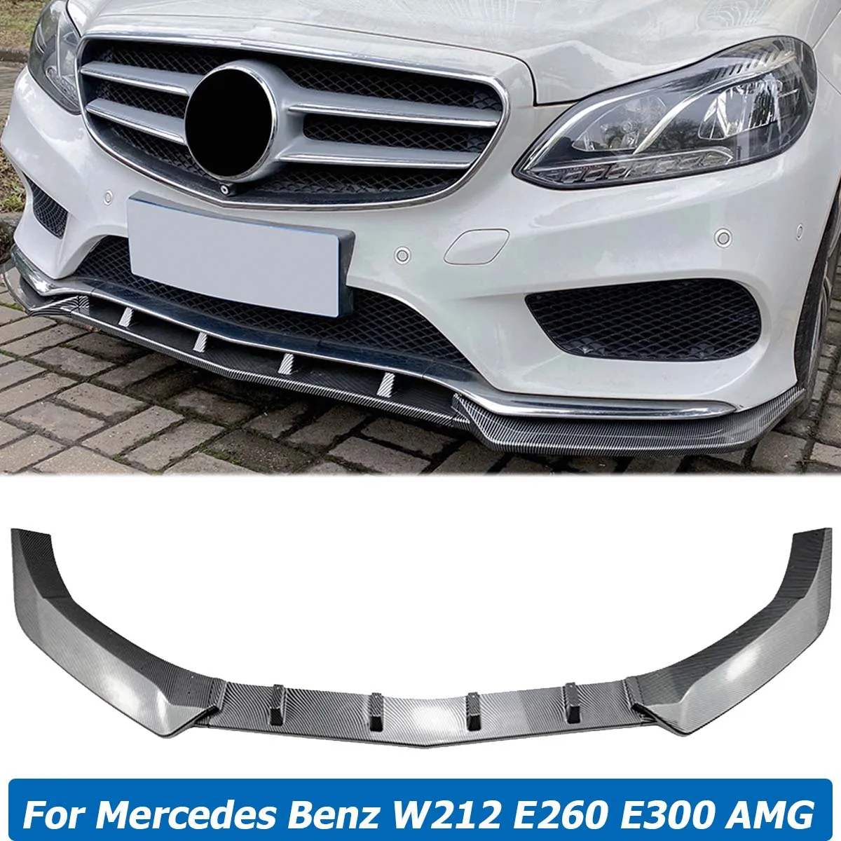 

Front Bumper Lip Spoiler For Mercedes Benz W212 Facelift E260 E300 AMG 2014-2016 Side Splitter Body Kit Guards Car Accessories