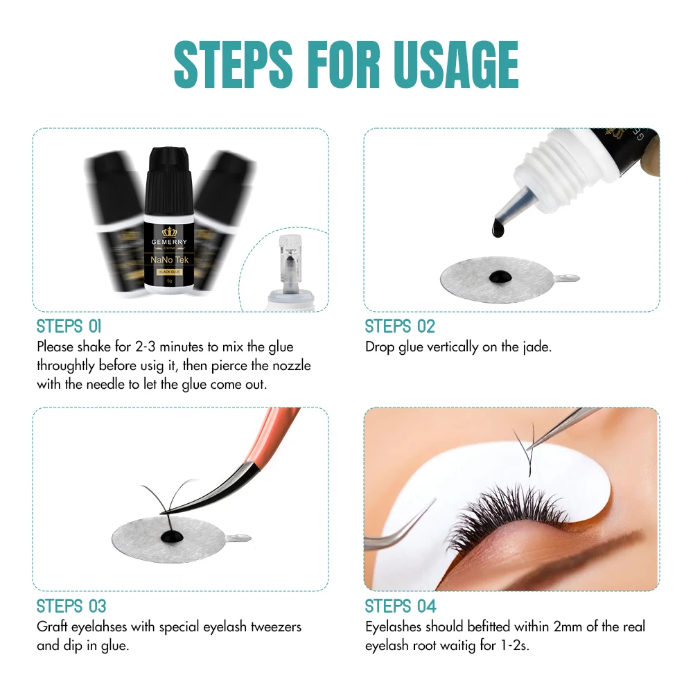 Gemerry Eyelash Extension Glue NaNo Tek 0.5s Fast Drying Adhesive Waterproof Lasting Grafting Lash Glue No Irritant Makeup Tools 6