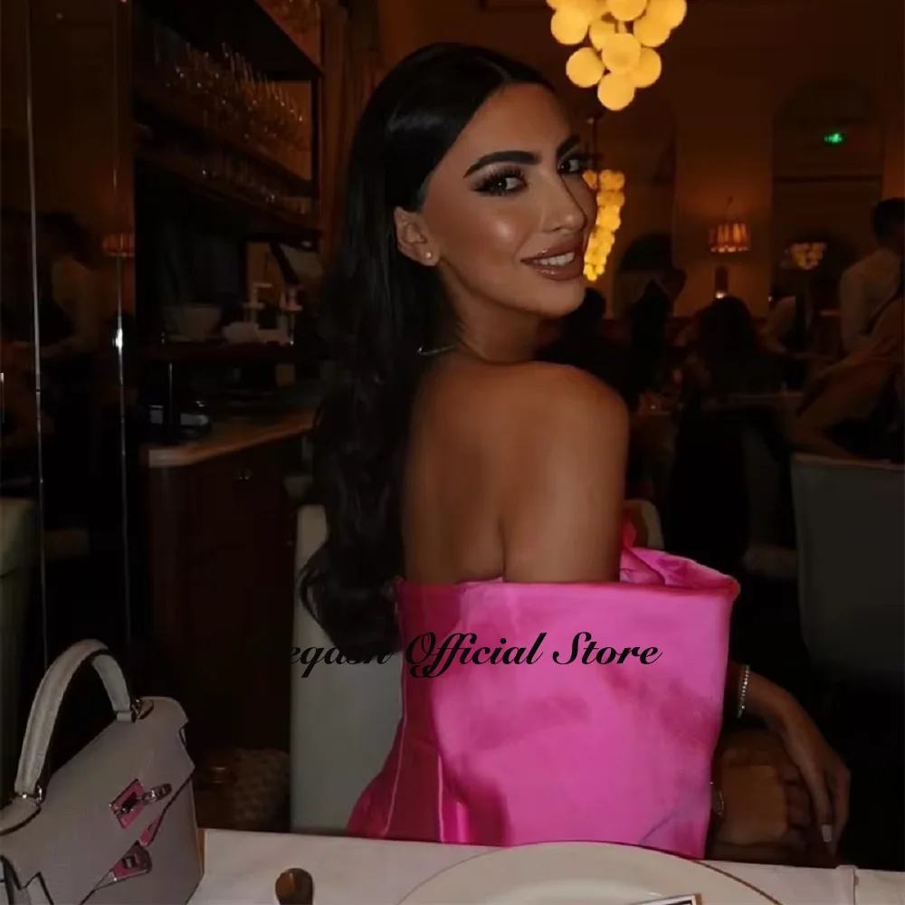 Women Cocktail Dress Hot Pink Short Off Shoulder Satin Birthday Bodycon Night Dresses Mini Formal Event Evening Gowns Customized