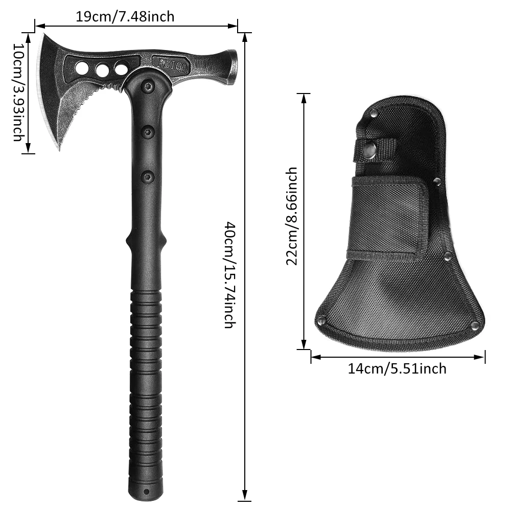 Camping Hatchet Forged Steel Construction Survival Hatchet with Nylon Sheath Anti-Slip & Shock Reduction Grip Tactical Axe 3