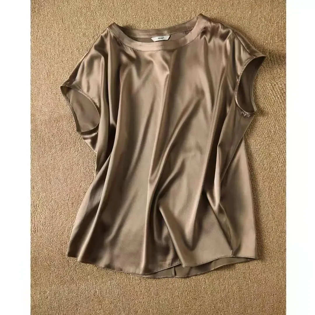 Fashion 3 Colors Woman Elegant Faux Satin Tops Sleeveless Tanks Office Ladies Imitation Silk Tops Blusas Mujer De Moda Verano