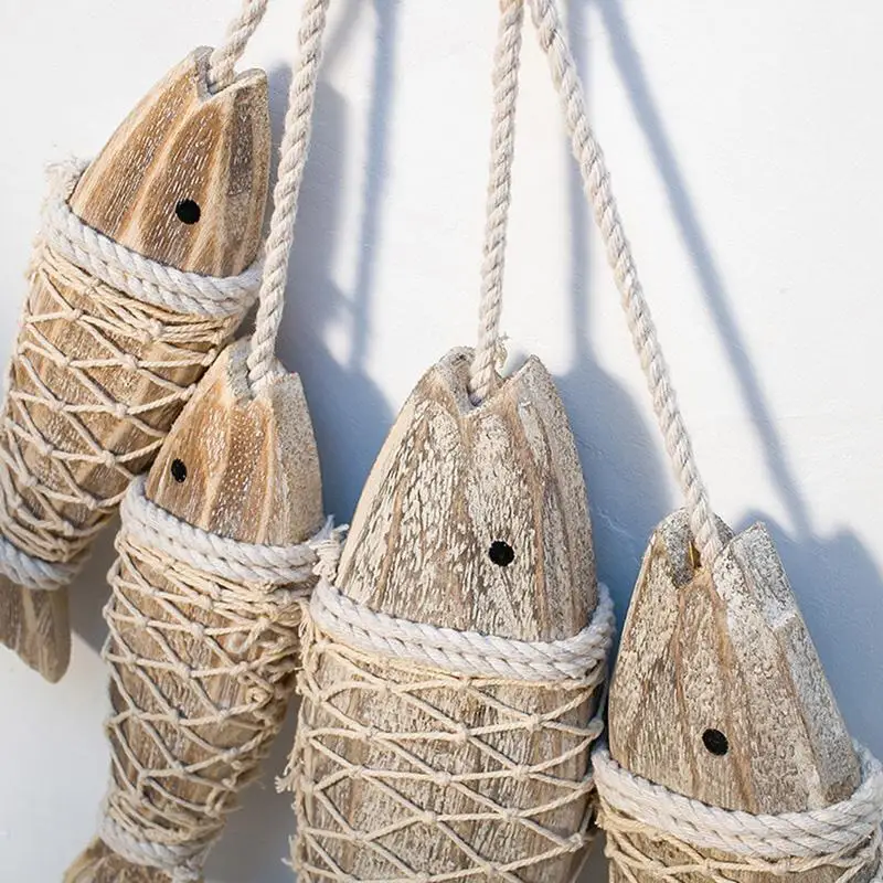 Wooden Carved Fish Wall Decor 2pc Beach Theme Home Vintage Sculpture Ornaments wooden fish wall decor