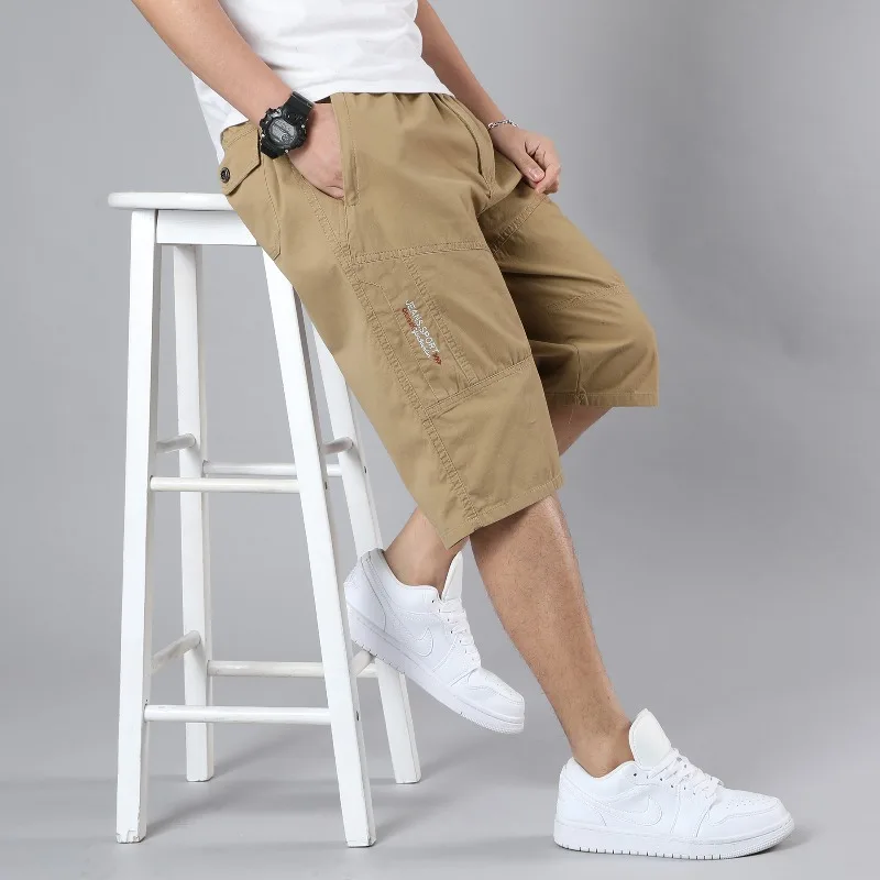 Men's Summer Solid Pockets Button Letter Embroidered Zipper Casual Loose Work Trousers Vintage Fashion Office Lady Shorts