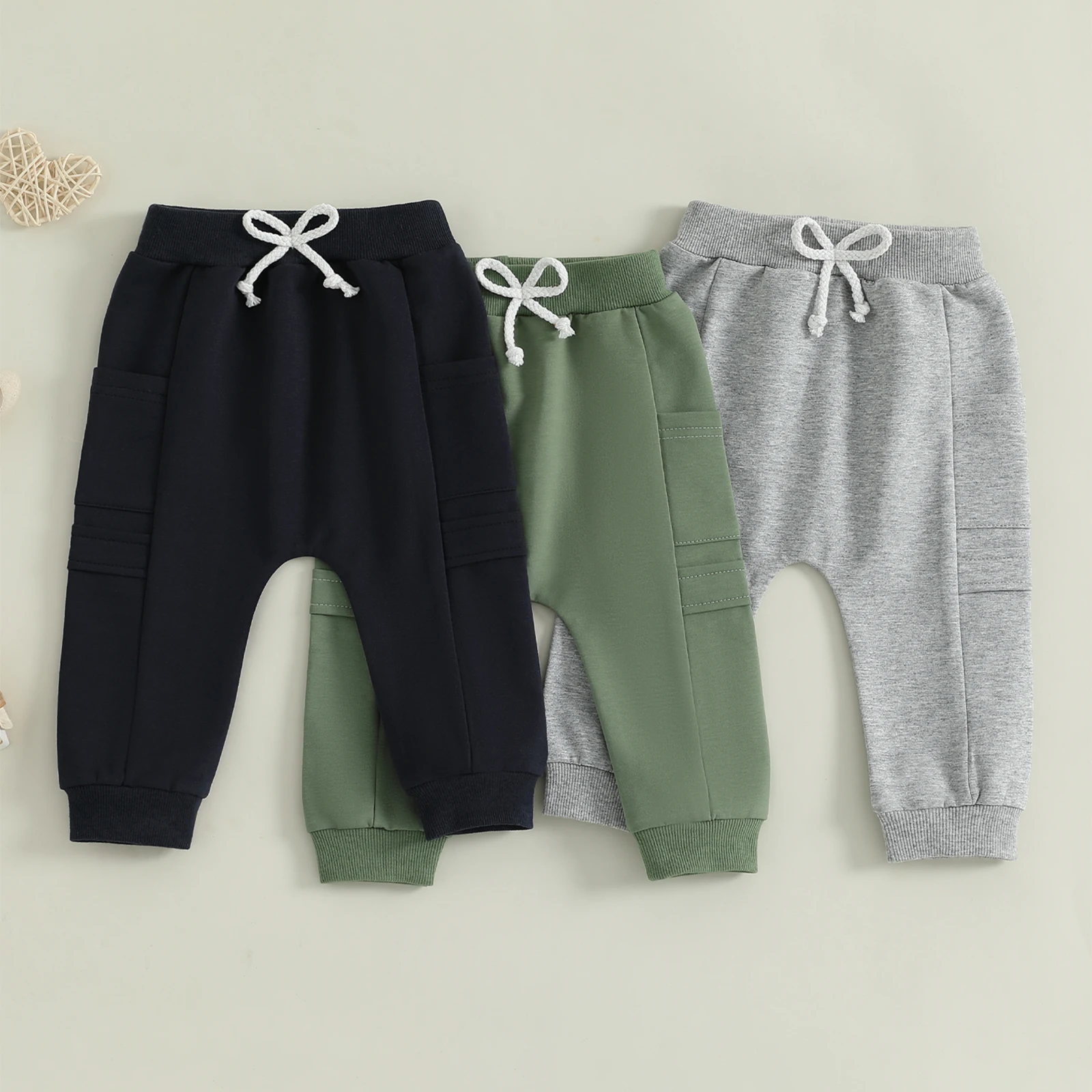 Baby Boy Sweatshirt Jogger Pants Solid Color Elastic Sweatpants Trousers with Pockets Casual Bottoms for Toddler Newborn Infant