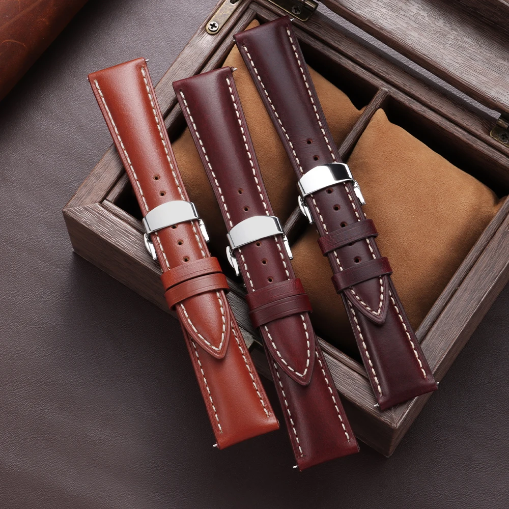 Vintage Calfskin Oil-Wax Watch Strap with Universal Butterfly Buckle