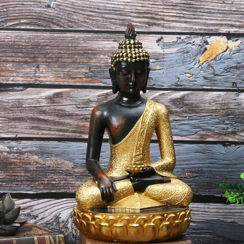 1pc Of Golden Southeast Asian Buddha Statue, Plate FromLotus
