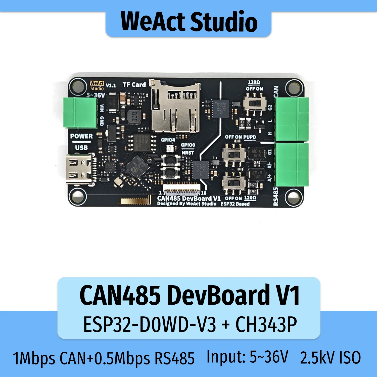 รูปสินค้า บอร์ดพัฒนา CAN RS485 ทนทาน 2.5kV สำหรับ ESP32