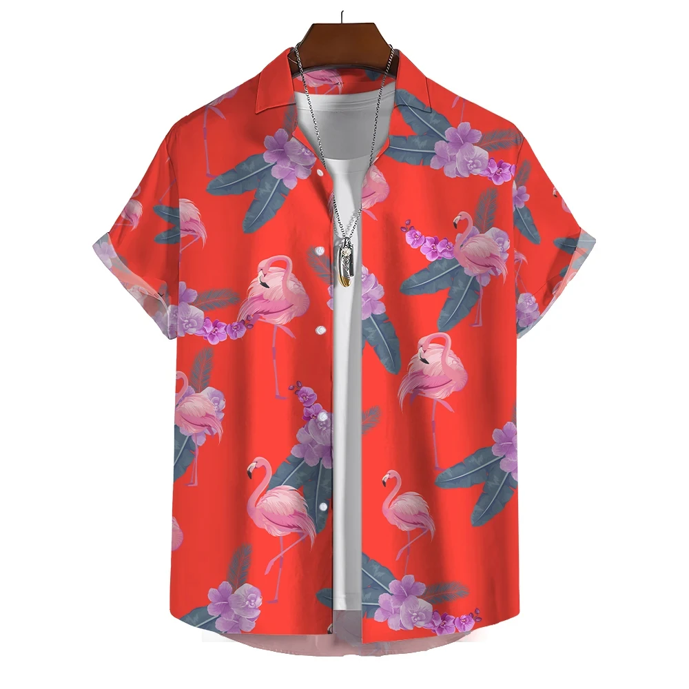 

3d Animal Summer Shirt For Man New Men's Hawaiian Short Sleeve Shirt Flamingo Graphic Lapel Button Clothes Beach Casual Male Top