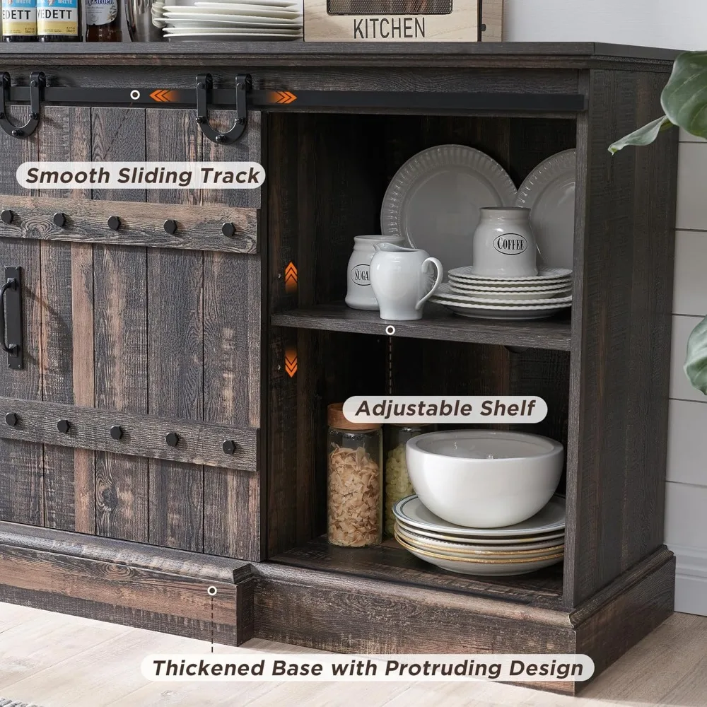 75" Sideboard Buffet Cabinet with Storage, Farmhouse TV Stand w/Sliding Barn Door, Rustic Long Coffee Bar, Large Buffet Table