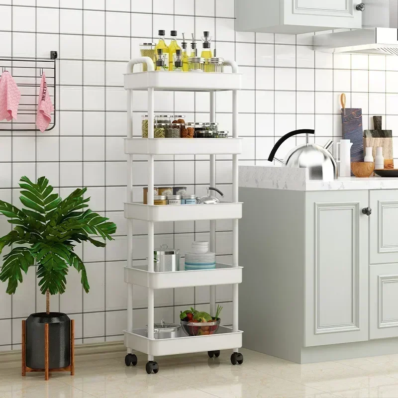 Plastic trolley storage rack floor standing kitchen bathroom multi-layer snack storage rack movable clip on rack storage rack