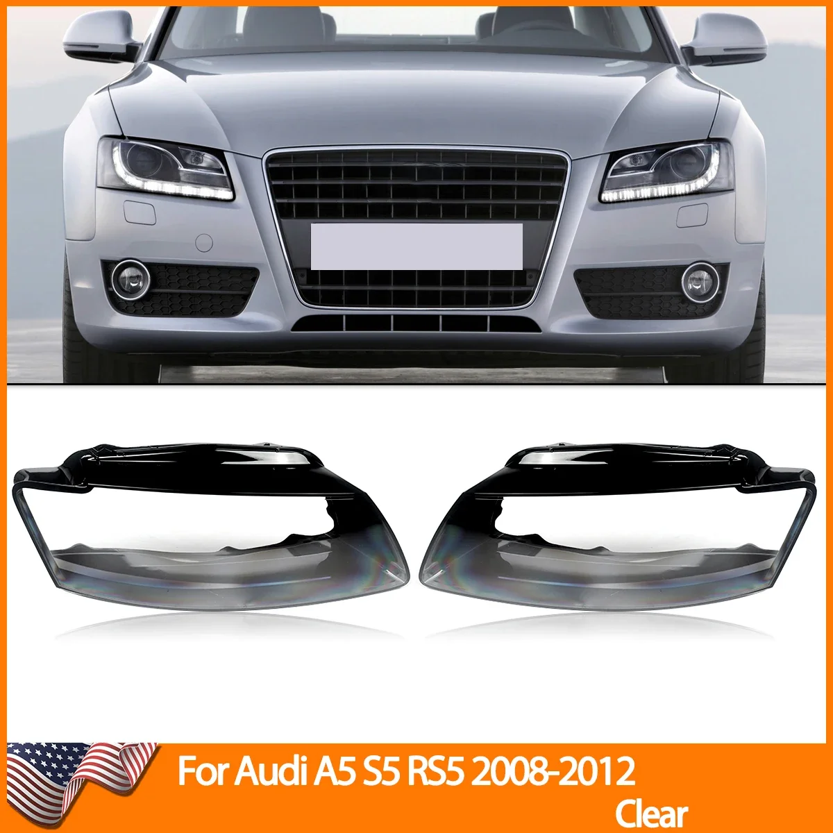 

Fit for Audi A5 S5 2008-2012 Pair Headlight Cover Lens Clear 8T0941029 8T0941030
