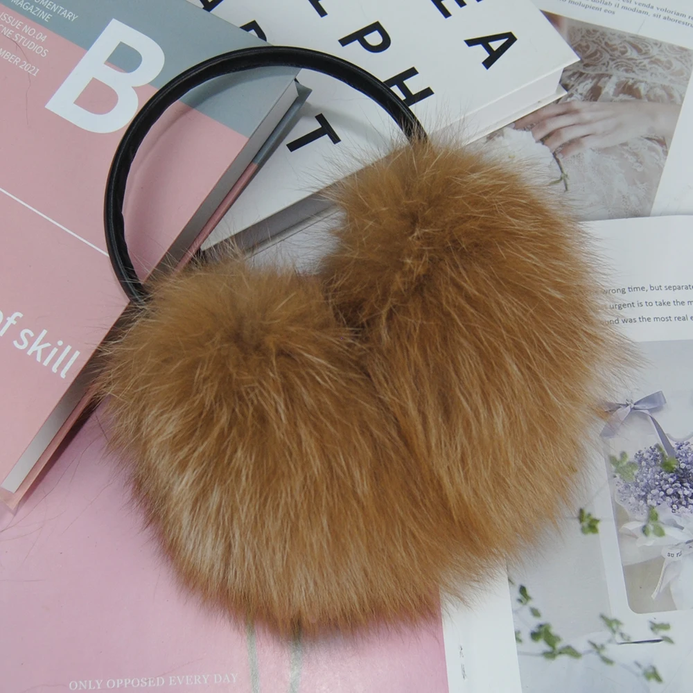 2024 New Fashion Women Fluffy Real Fox Fur Earmuffs Winter Lady Big Pompoms Fox Fur Plush Ear Muff 100% Natural Fox Fur Earlaps