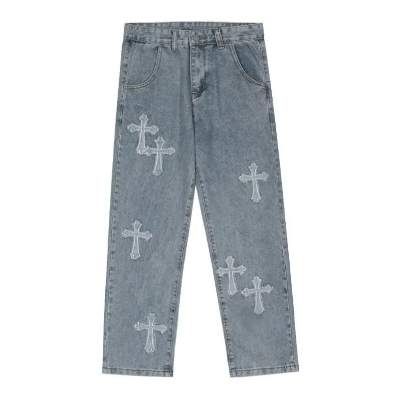 Streetwear Hip Hop Low Rise For Men Korean Y2k Fashion Trousers Cross Denim Pants Baggy Jeans Women Cargo Pants Punk Clothes