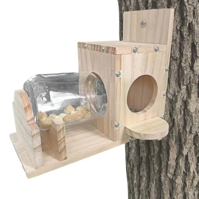 

Squirrel Feeder Box Outdoor Garden Backyard Wooden Tree Bird Parrot Food Feeder Dispenser Box For Bird Drinking Feeding Supplies