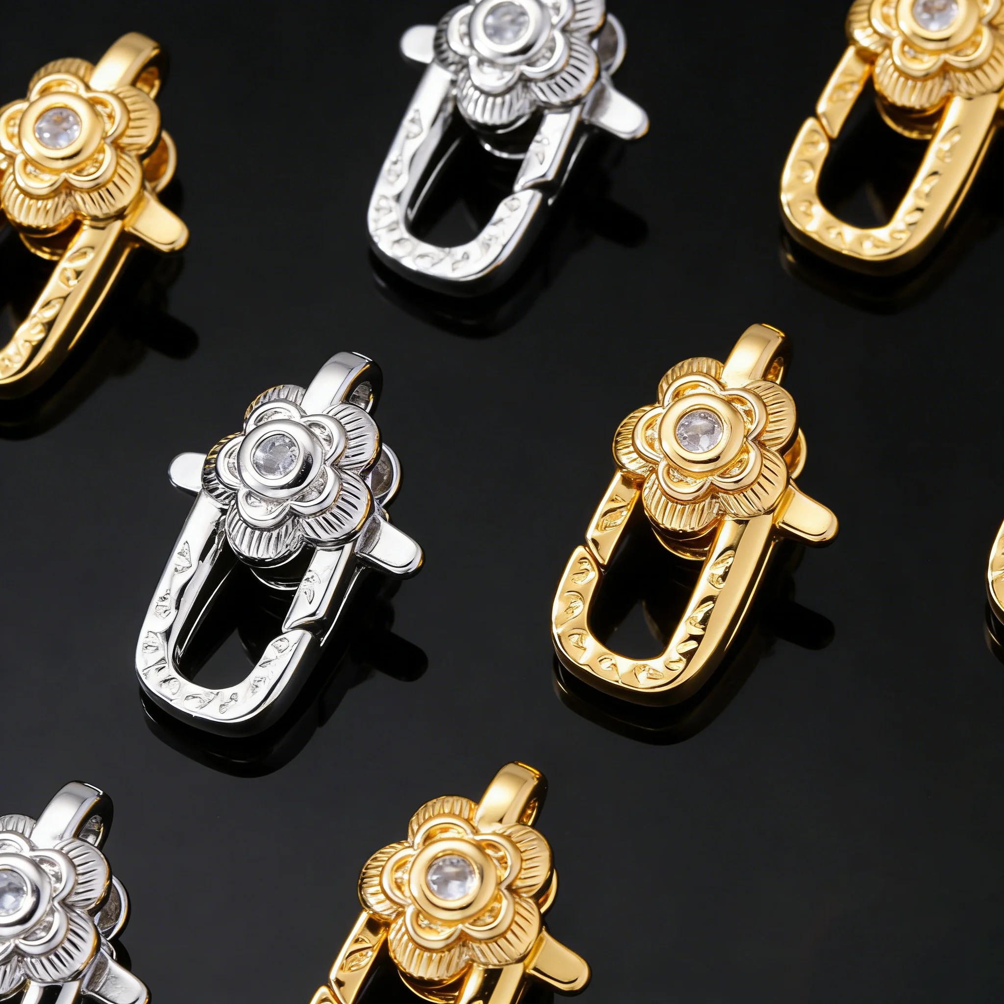 2 Stück 18K vergoldete dekorative Verschlüsse, Blumen-Karabinerverschlüsse für DIY-Armbänder, Halsketten, Schmuckherstellungszubehör – Detail 3