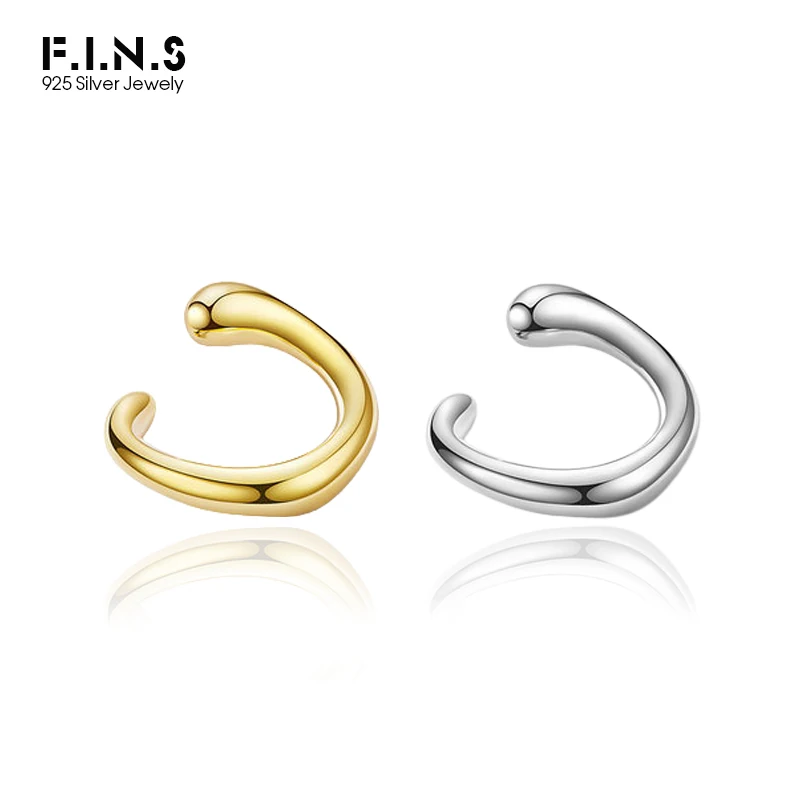 F.I.N.S Korean Style S 925 Sterling Silver Ear Clip INS Two-tones Minimalist Glossy Ear Buckle Cuff without Piercing ear clip earrings,clip earrings,ear clip