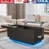 Lift Top Coffee Table with USB Ports LED Lights Storage Drawer Modern Design Rectangular Center Table Adjustable Height Indoor 1